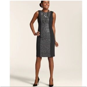Chicos Womens Talia Sequin Panel Sheath Dress Size Medium 8 Gray Sleeveless